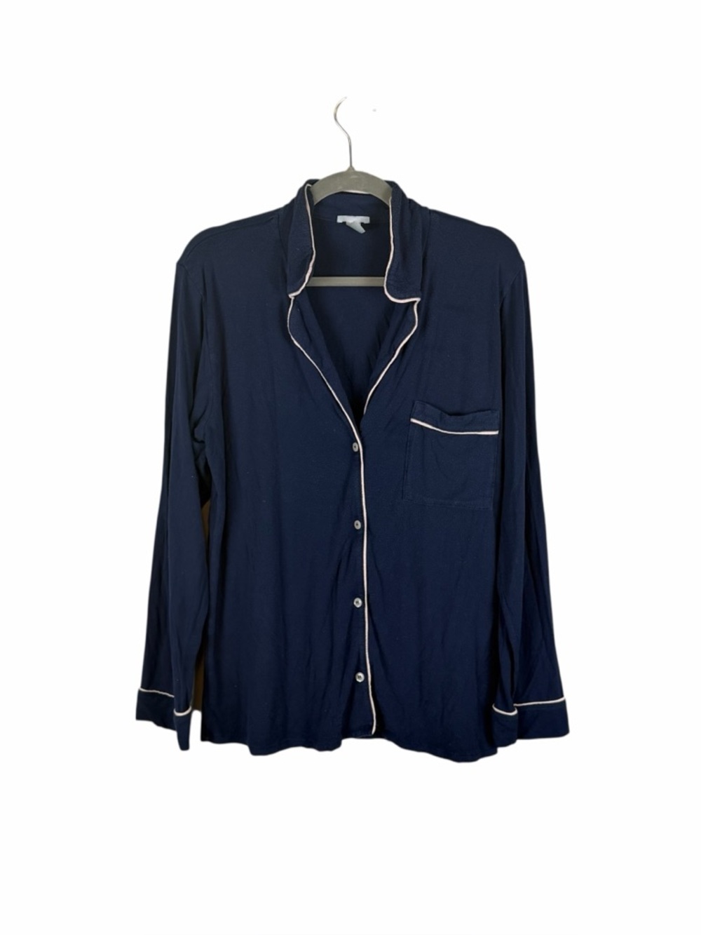 Eberjey Navy Long Sleeve Pajama Top Button Front Contrast Trim Size S